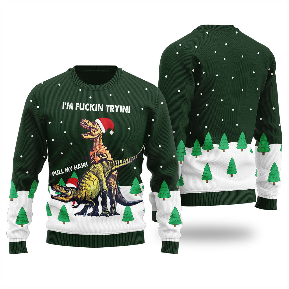 Pull My Hair Dinosaur Dirty Men's Ugly Sweater
