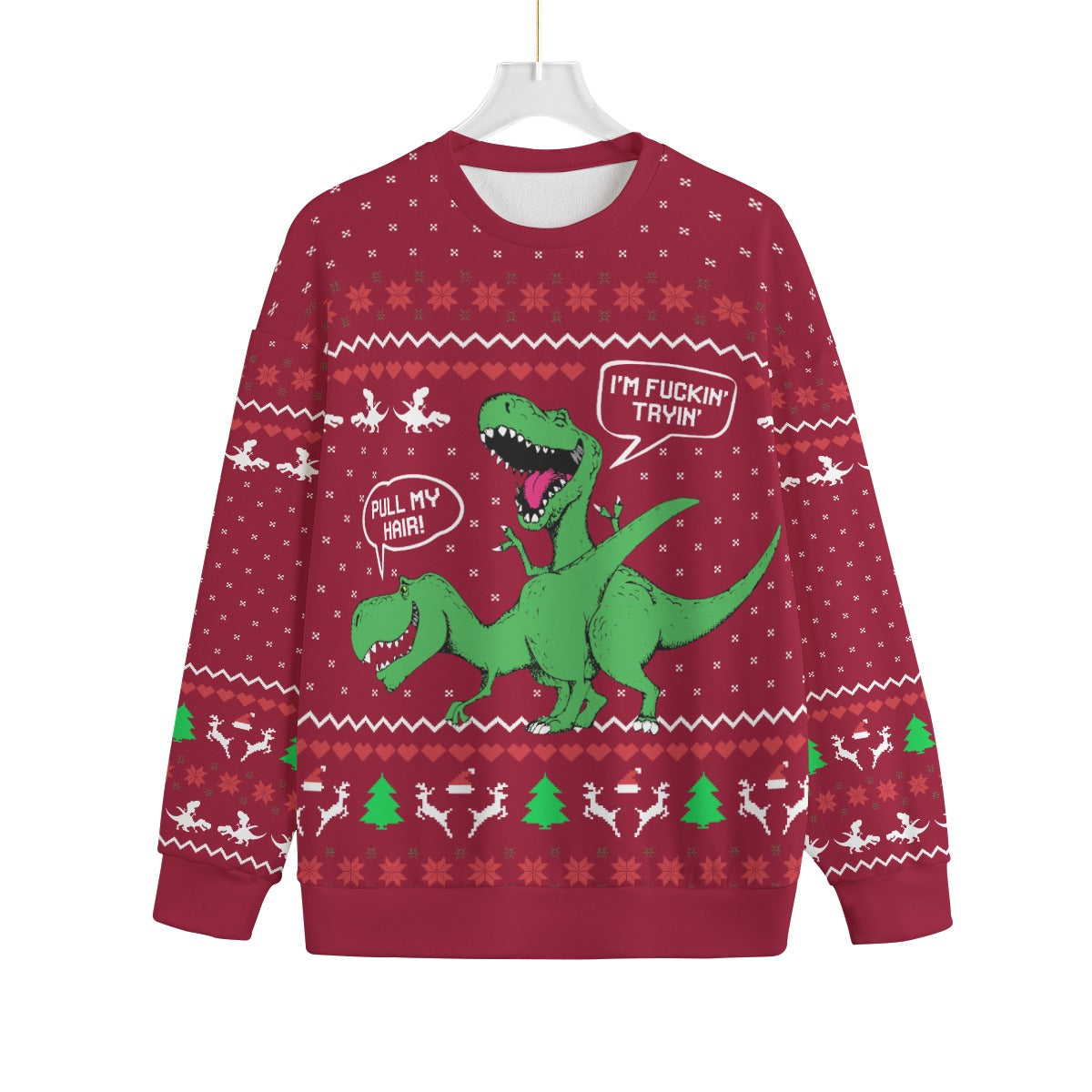 Pull My Hair Naughty Dinosaur Plus Size Ugly Christmas Sweater Adults