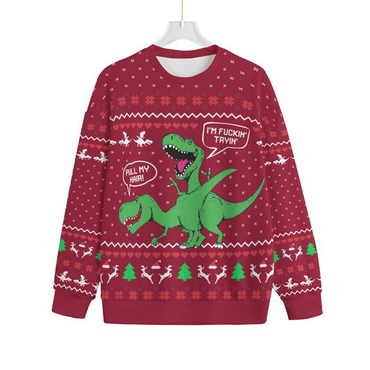Pull My Hair Naughty Dinosaur Plus Size Ugly Christmas Sweater Adults