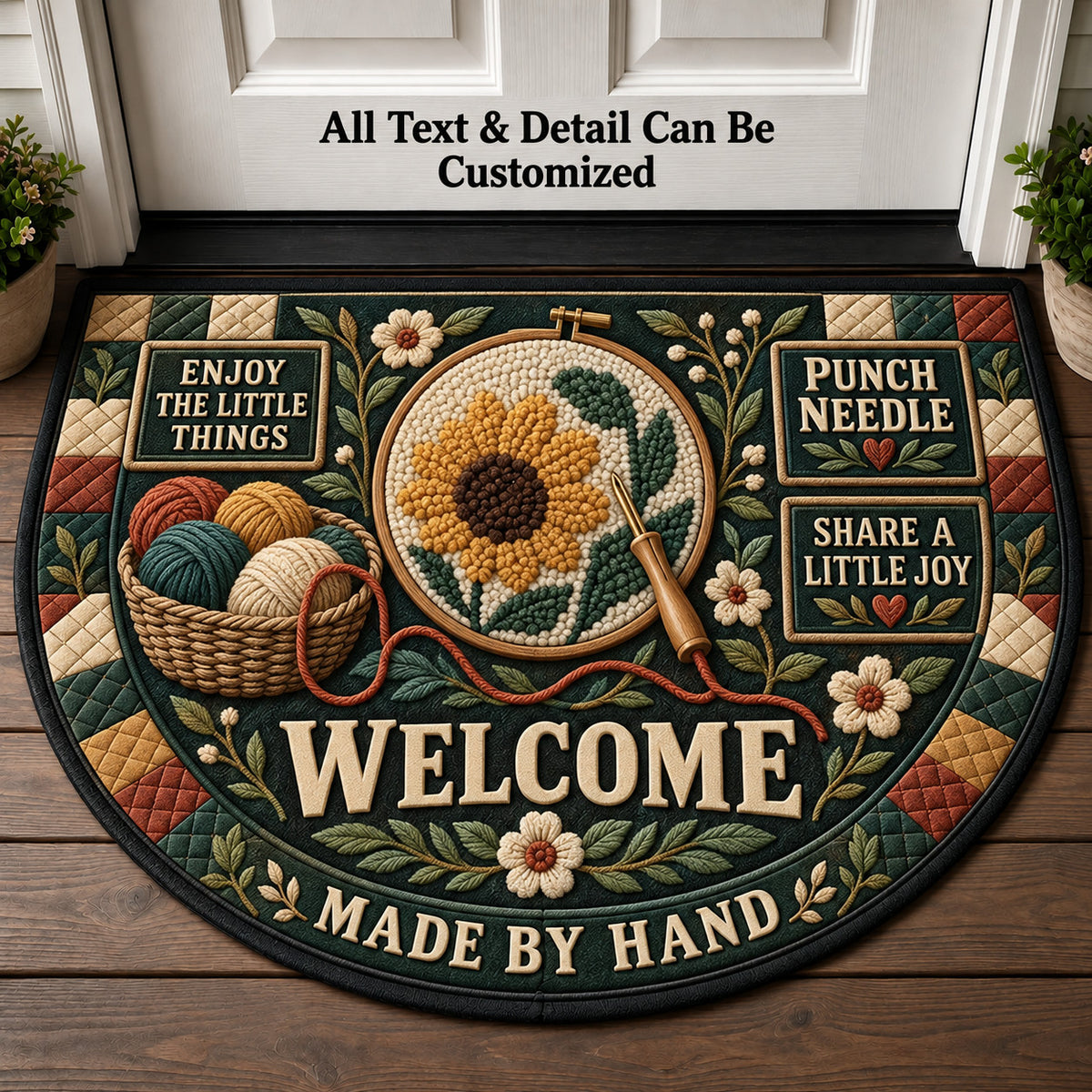 Punch Needle Personalized Half Round Mat | 5To9Vibe