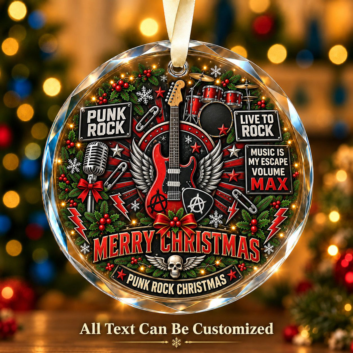 Punk Rock Personalized Glass Ornament | 5To9Vibe