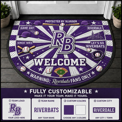 Baseball Custom Logo and Text Quilted Print Premium Welcome Mat – Personalized Baseball Doormat