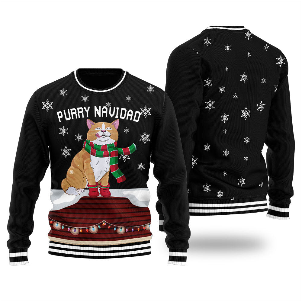 Purry Navidad Funny Cat Ugly Christmas Sweater