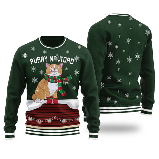 Purry Navidad Funny Cat Ugly Christmas Sweater