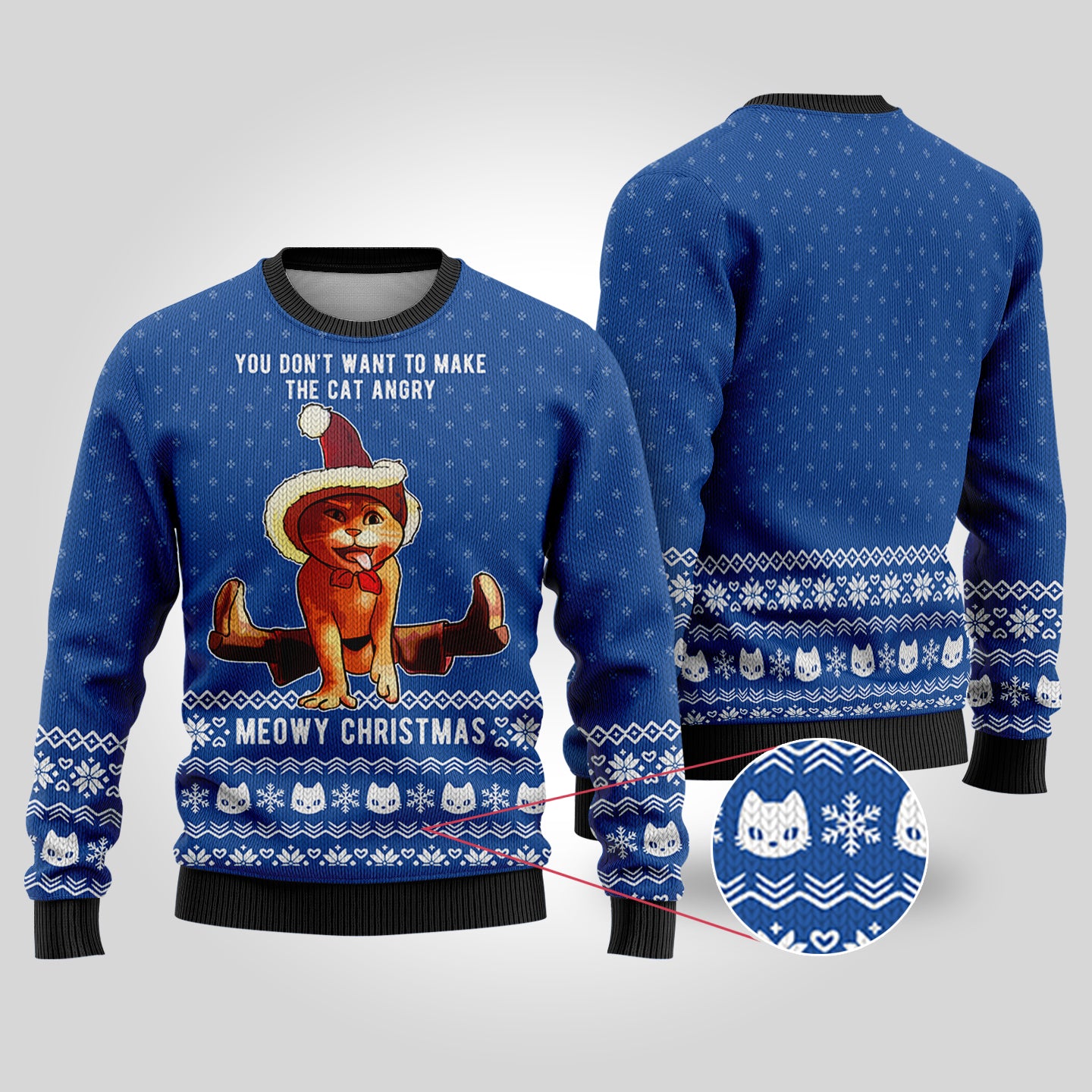 Christmas Puss In Boots Ugly Sweater Royal