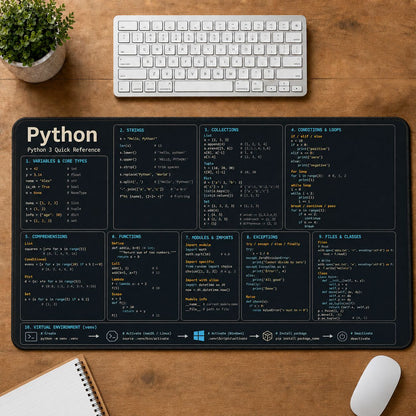 Python Cheat Sheet Quick Reference Guide Desk Mat | 5To9Vibe