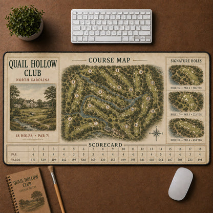 Quail Hollow Club Vintage Golf Course Map & Scorecard Guide Desk Mat | 5To9Vibe
