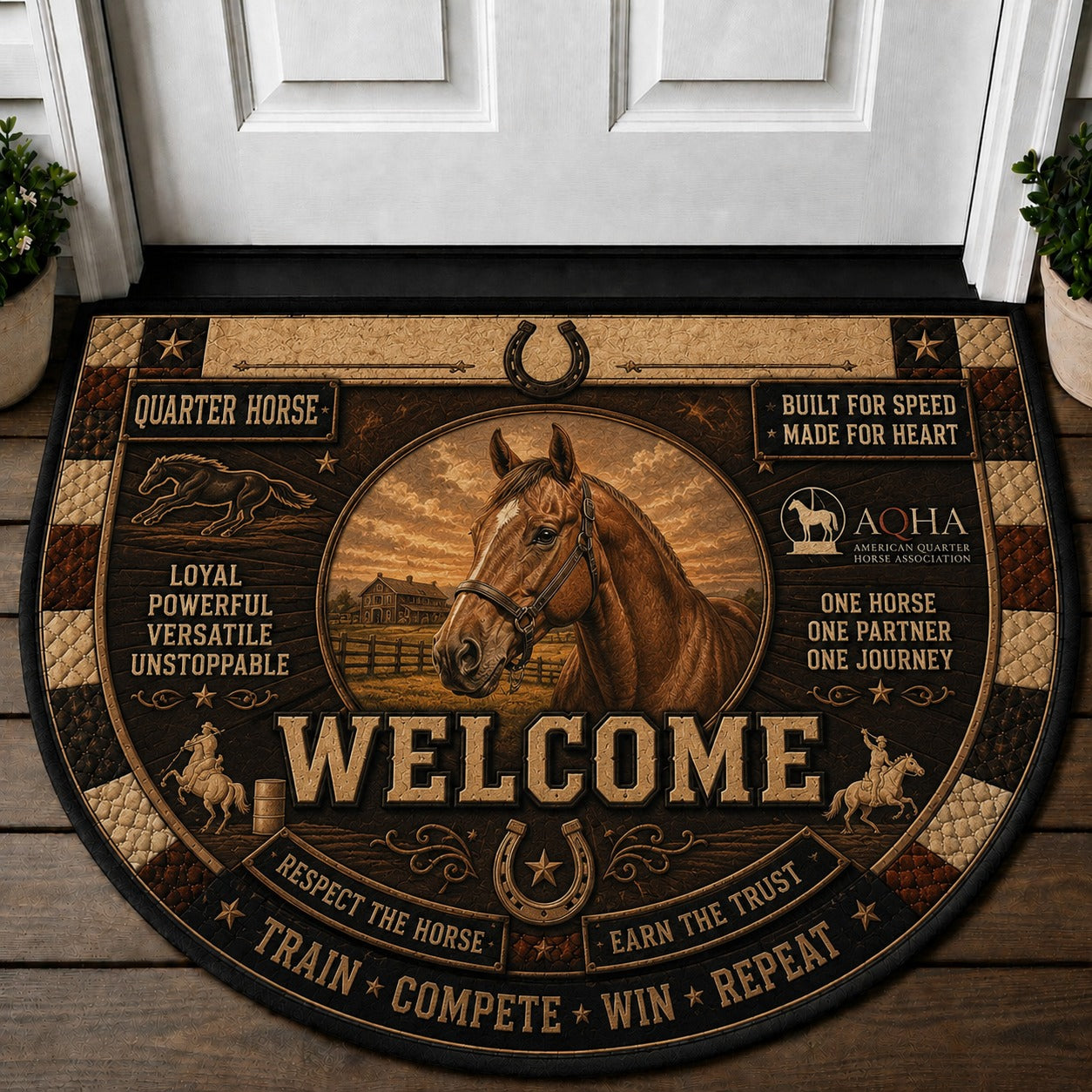 Western Horse Lover Quilted Print Premium Welcome Mat – Personalized Doormat
