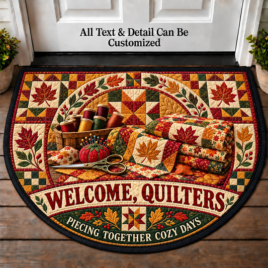 Autumn Patchwork - Quilters Welcome Personalized Half Round Mat | 5To9Vibe