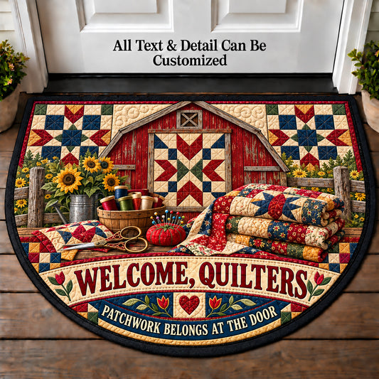 Barn Quilt Accent - Quilters Welcome Personalized Half Round Mat | 5To9Vibe