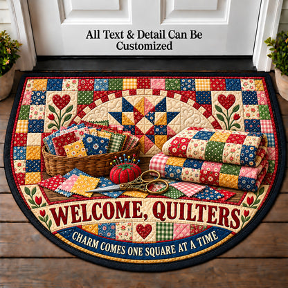 Charm Squares - Quilters Welcome Personalized Half Round Mat | 5To9Vibe