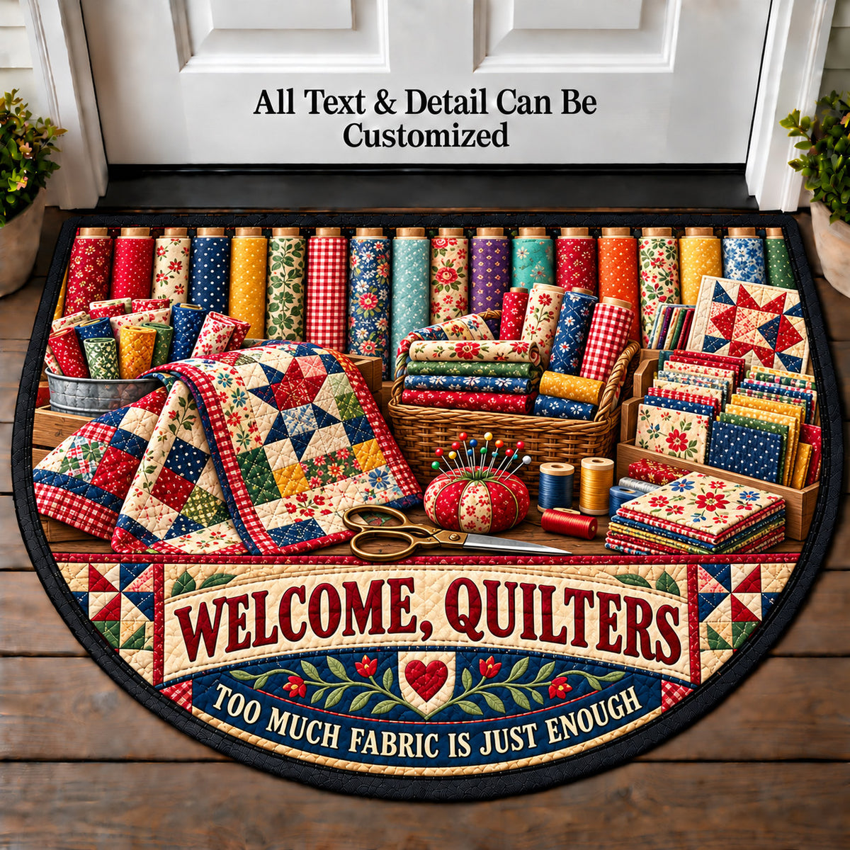Fabric Shop Finds - Quilters Welcome Personalized Half Round Mat | 5To9Vibe