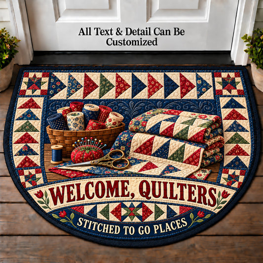 Flying Geese Pattern - Quilters Welcome Personalized Half Round Mat | 5To9Vibe