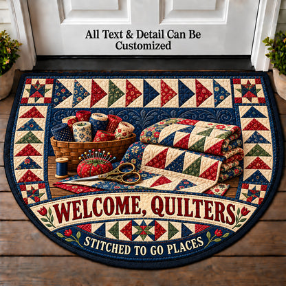 Flying Geese Pattern - Quilters Welcome Personalized Half Round Mat | 5To9Vibe