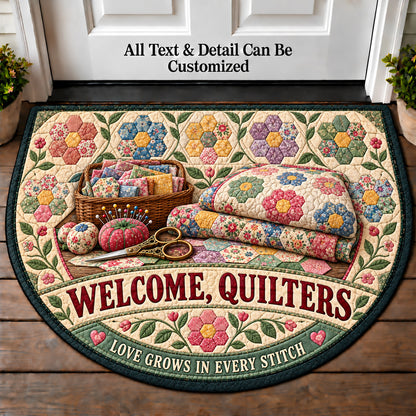 Grandmother's Flower Garden - Quilters Welcome Personalized Half Round Mat | 5To9Vibe