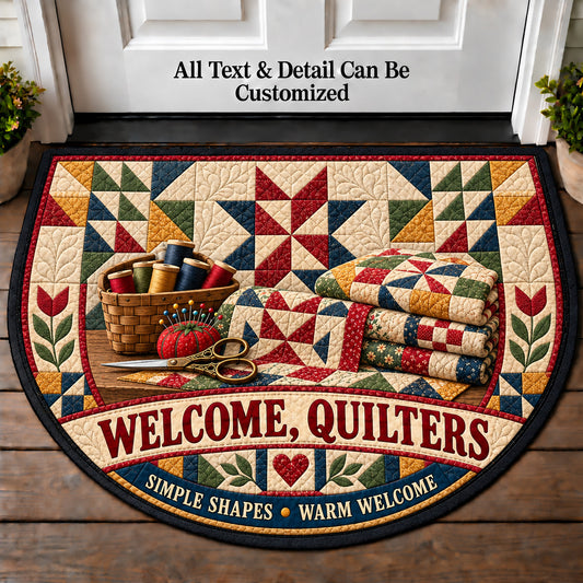 Modern Minimal Quilt - Quilters Welcome Personalized Half Round Mat | 5To9Vibe