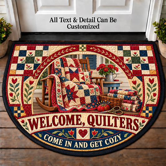 Patchwork Porch - Quilters Welcome Personalized Half Round Mat | 5To9Vibe