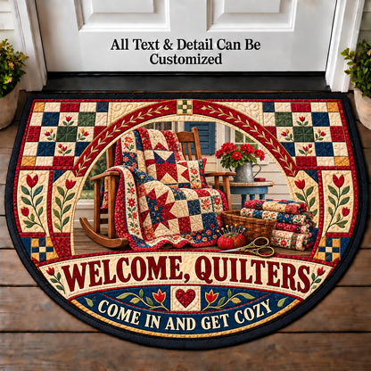 Patchwork Porch - Quilters Welcome Personalized Half Round Mat | 5To9Vibe