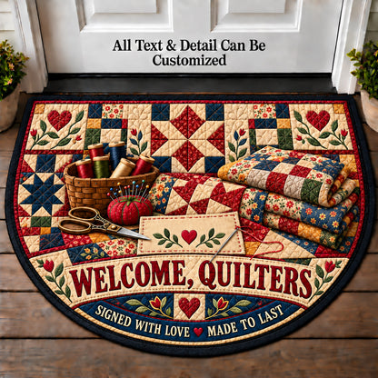 Quilt Label Memories - Quilters Welcome Personalized Half Round Mat | 5To9Vibe