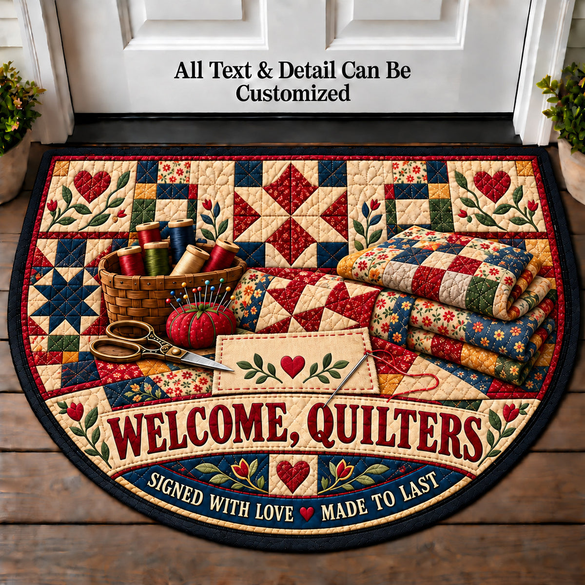Quilt Label Memories - Quilters Welcome Personalized Half Round Mat | 5To9Vibe