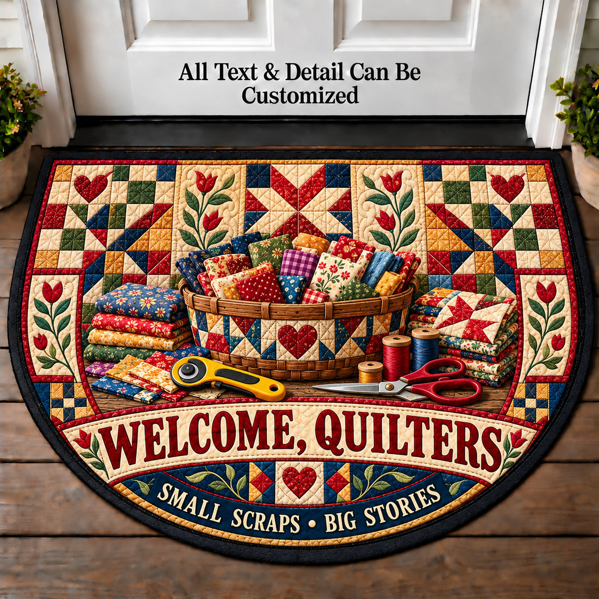 Scrap Basket - Quilters Welcome Personalized Half Round Mat | 5To9Vibe
