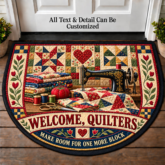 Sewing Machine Morning - Quilters Welcome Personalized Half Round Mat | 5To9Vibe