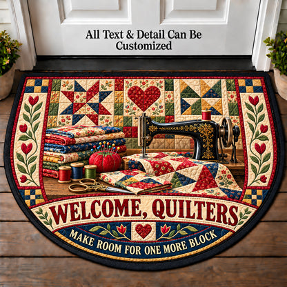 Sewing Machine Morning - Quilters Welcome Personalized Half Round Mat | 5To9Vibe