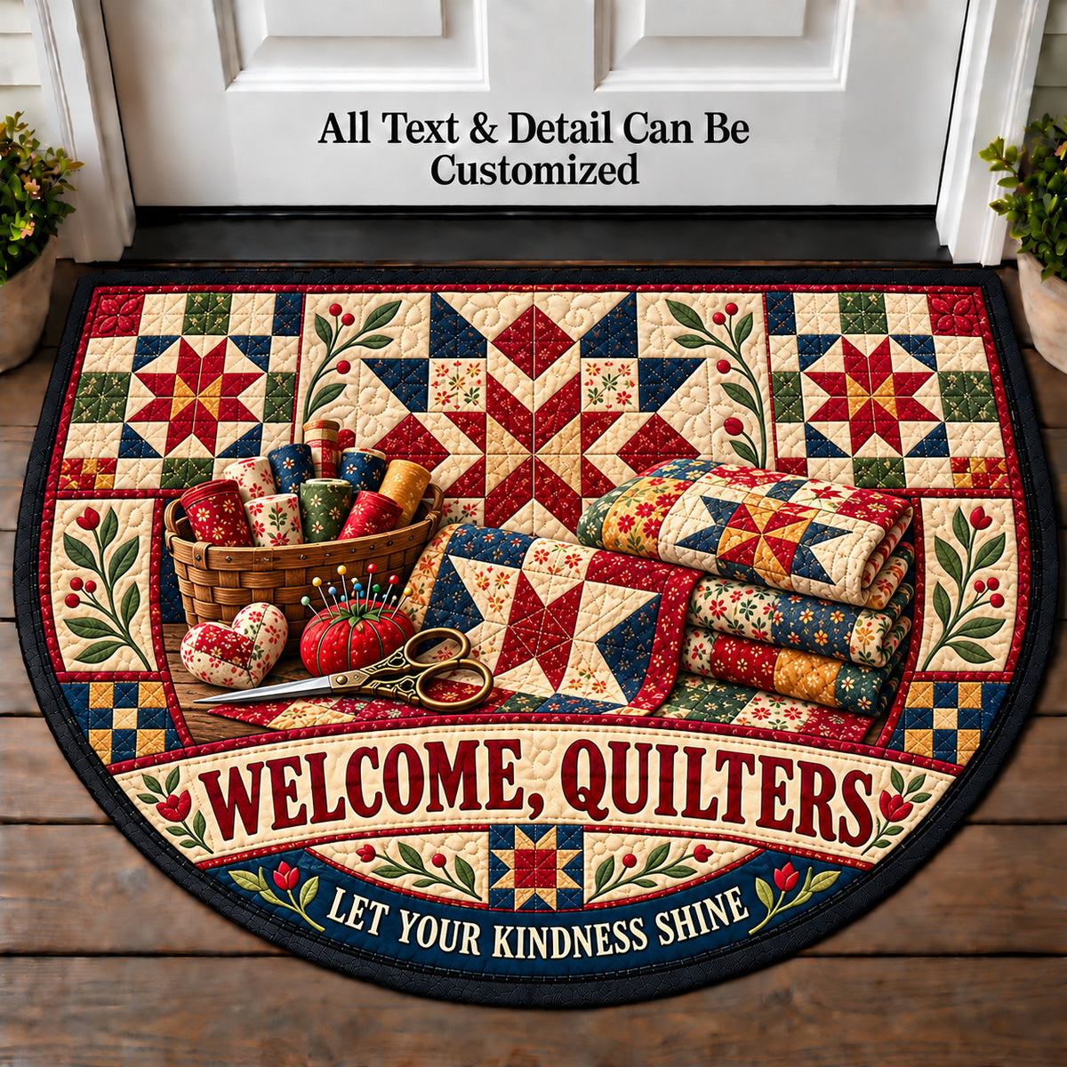 Star Quilt Block - Quilters Welcome Personalized Half Round Mat | 5To9Vibe