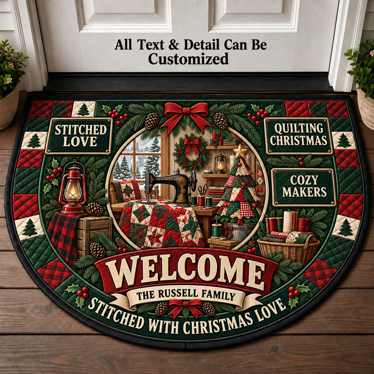 Quilting Christmas Personalized Half Round Mat | 5To9Vibe