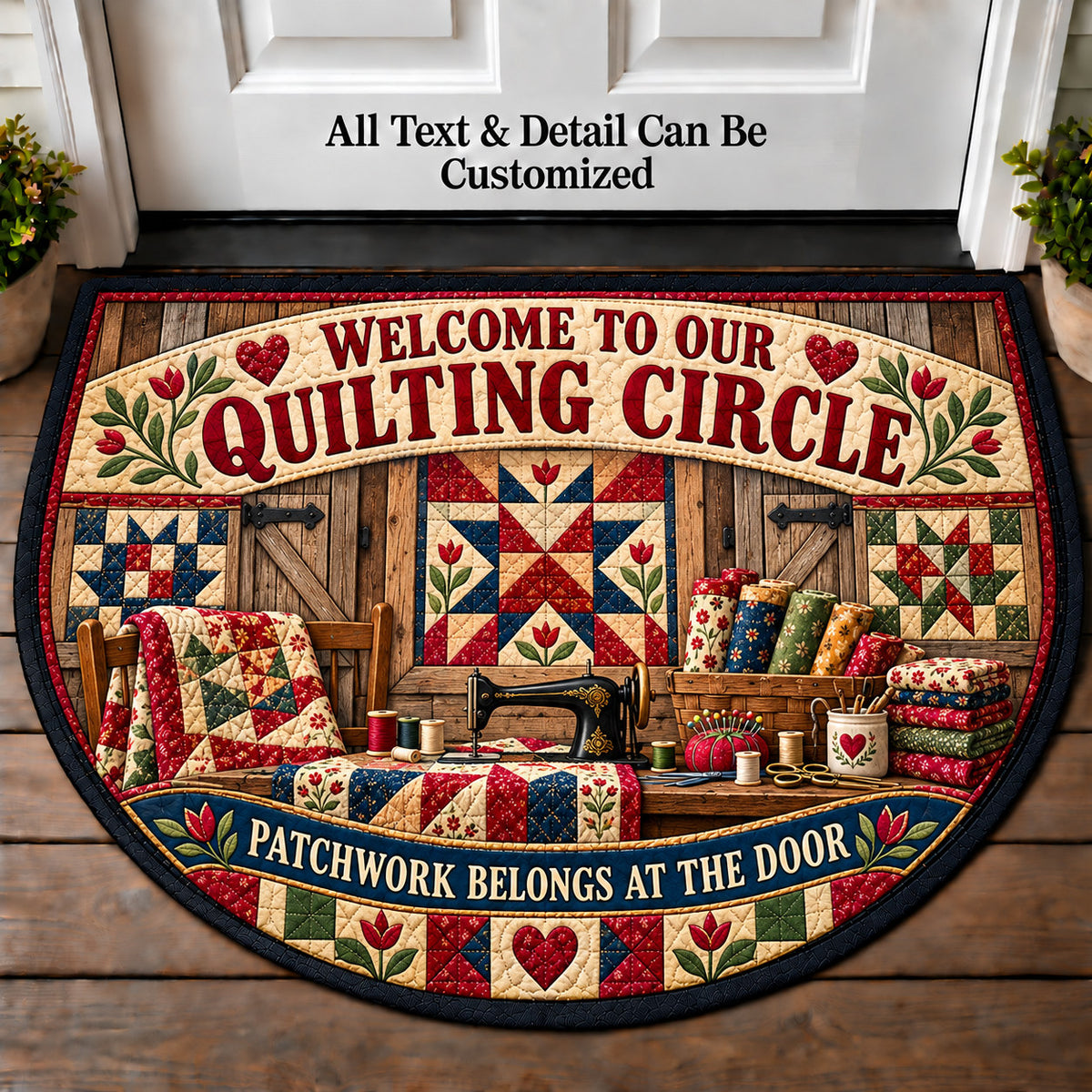 Barn Quilt Accent - Quilting Circle Personalized Half Round Mat | 5To9Vibe