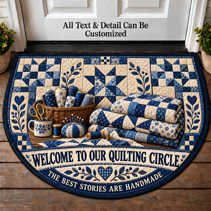 Blue and White Quilt - Quilting Circle Personalized Half Round Mat | 5To9Vibe