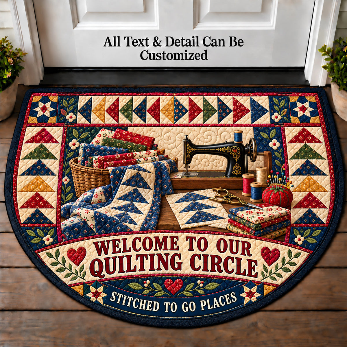 Flying Geese Pattern - Quilting Circle Personalized Half Round Mat | 5To9Vibe