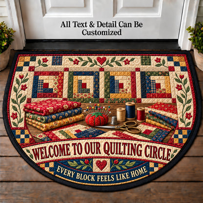 Log Cabin Quilt - Quilting Circle Personalized Half Round Mat | 5To9Vibe