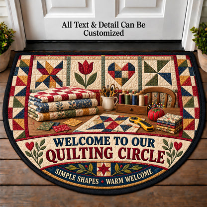 Modern Minimal Quilt - Quilting Circle Personalized Half Round Mat | 5To9Vibe