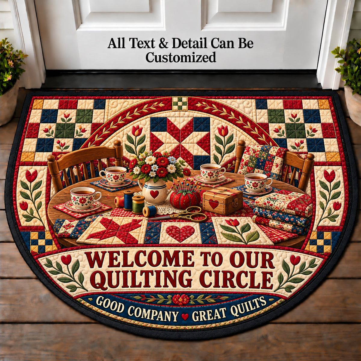 Quilting Bee Table - Quilting Circle Personalized Half Round Mat | 5To9Vibe