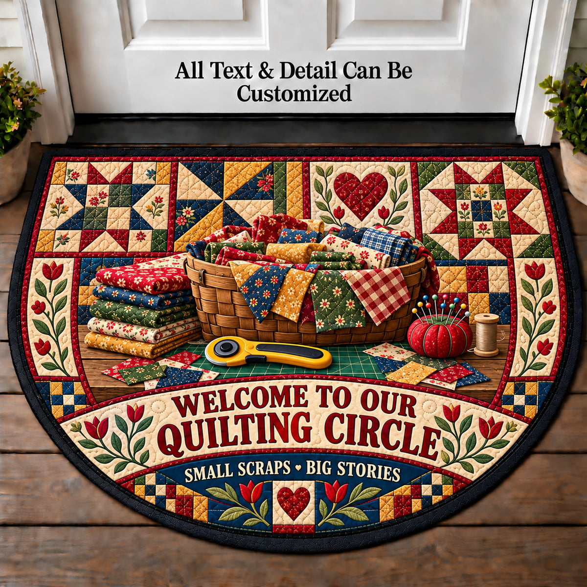 Scrap Basket - Quilting Circle Personalized Half Round Mat | 5To9Vibe