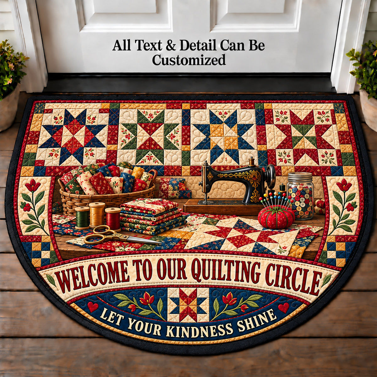 Star Quilt Block - Quilting Circle Personalized Half Round Mat | 5To9Vibe