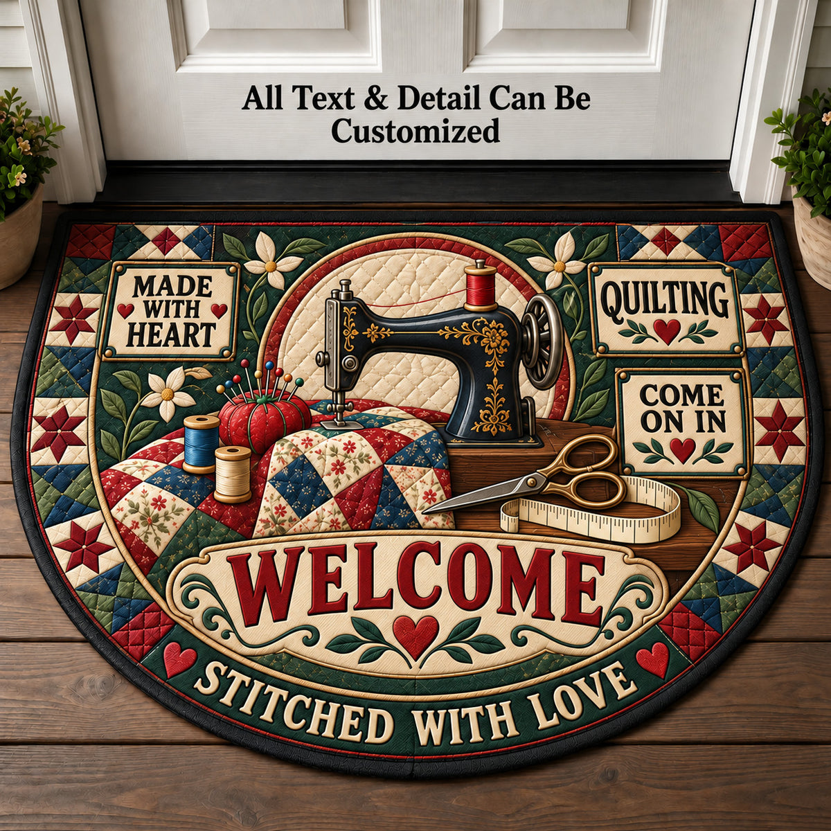 Quilting Personalized Half Round Mat | 5To9Vibe
