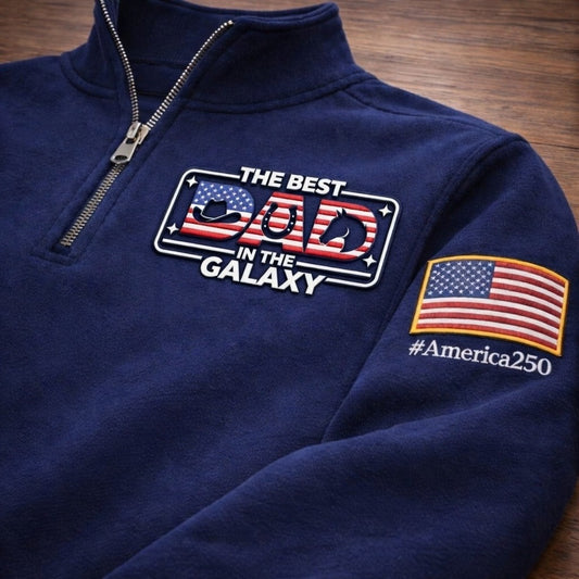 Ranch Dad The Best Dad In The Galaxy America 250 Anniversary Embroidered Logo Premium Quarter Zip Sweatshirt, Inspired Quarter Zip Sweater