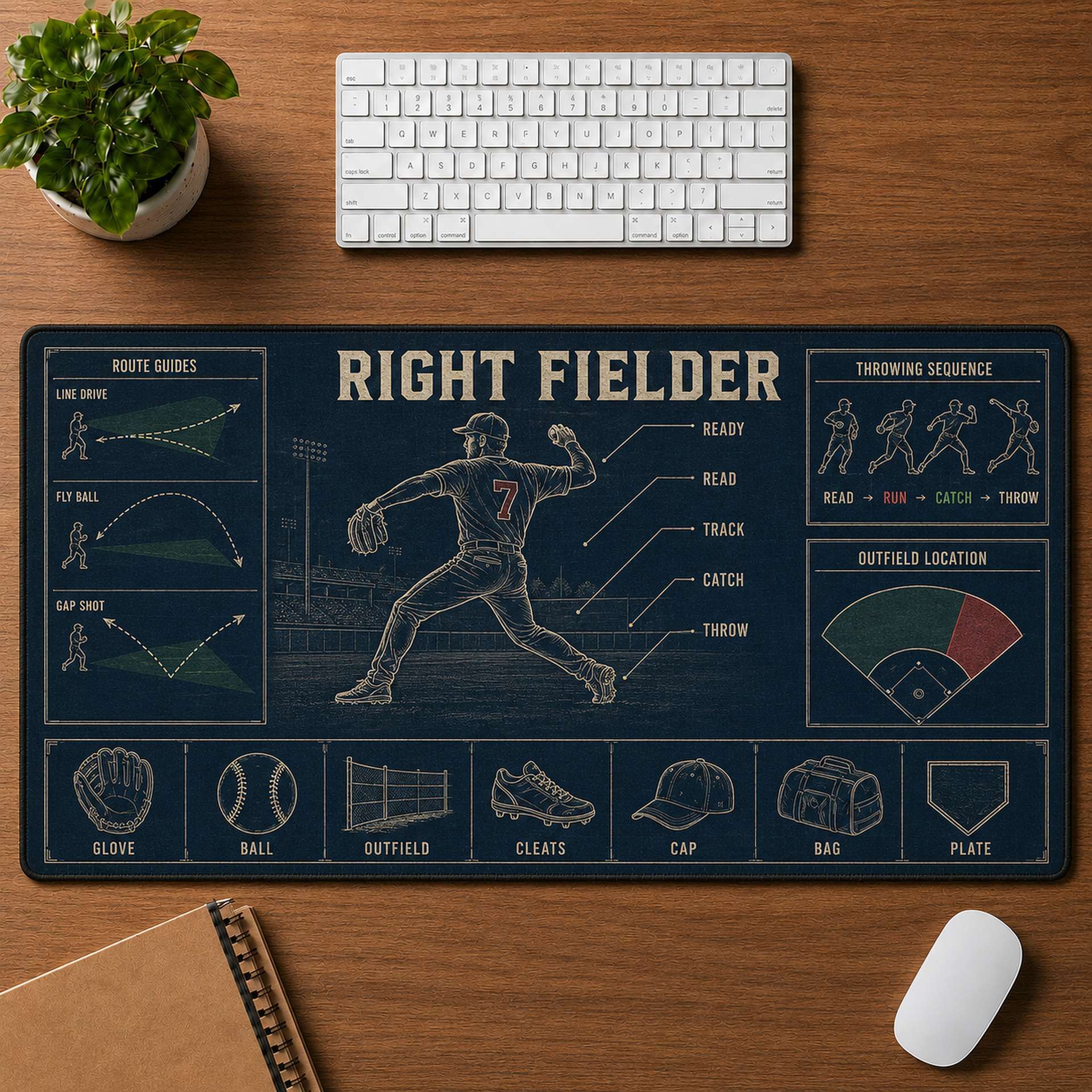 Right Fielder Blueprint Desk Mat | 5To9Vibe