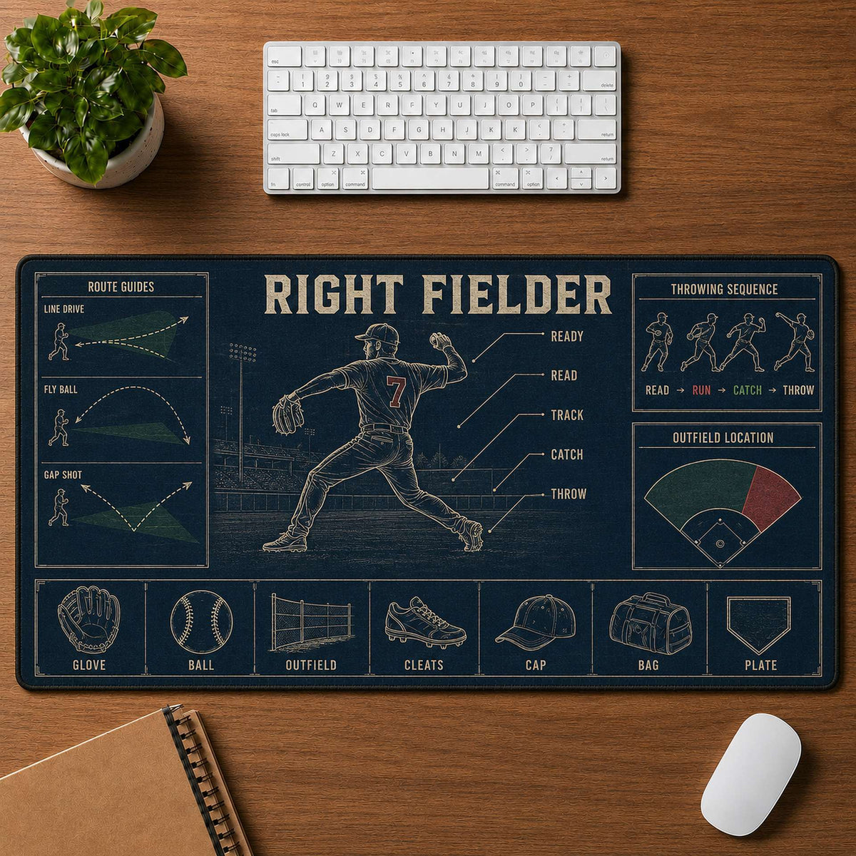 Right Fielder Blueprint Desk Mat | 5To9Vibe