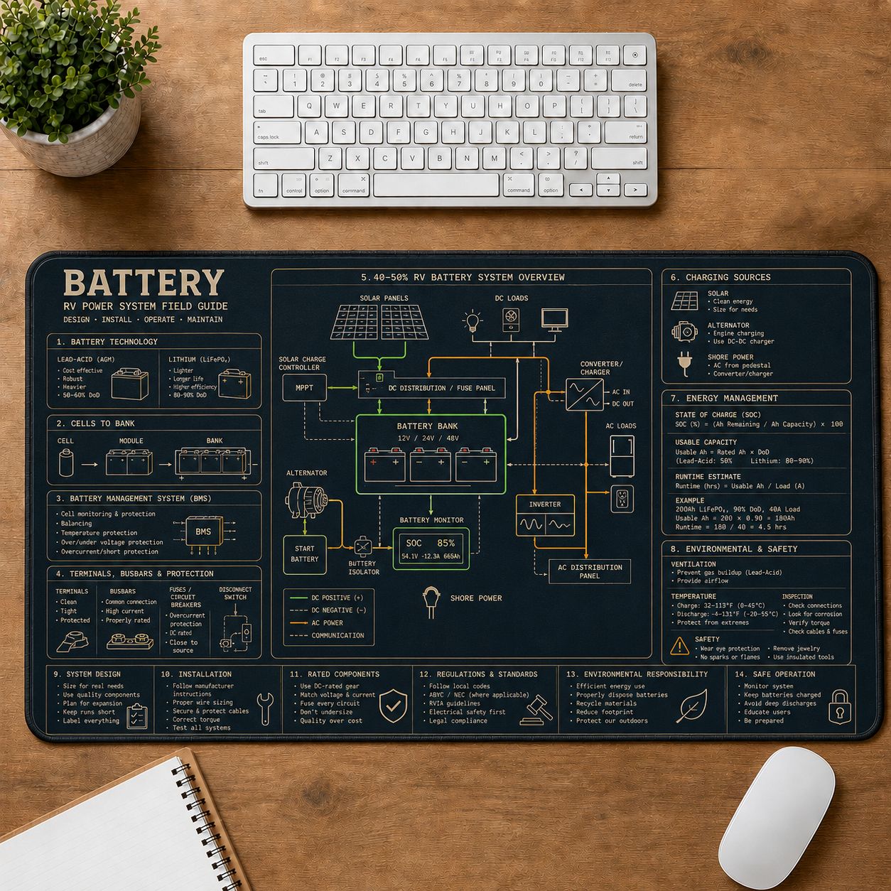 RV Battery System Mobile Adventure Systems Guide Desk Mat | 5To9Vibe