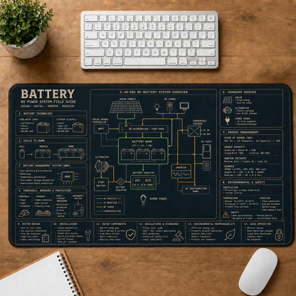 RV Battery System Mobile Adventure Systems Guide Desk Mat | 5To9Vibe