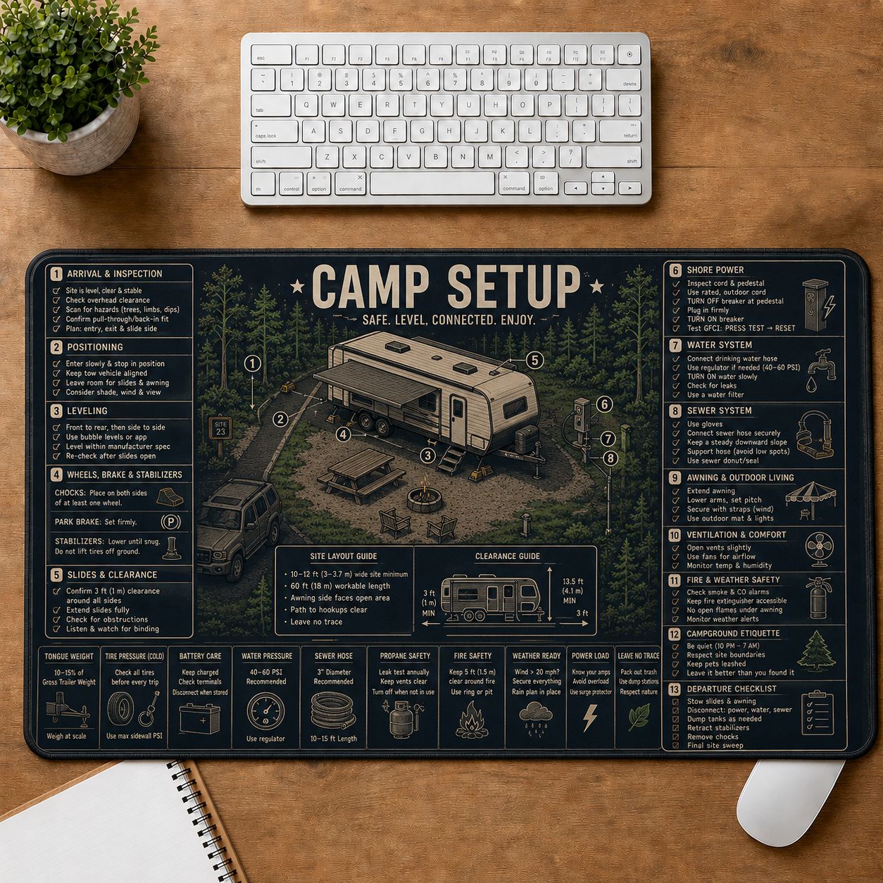 RV Camp Setup Mobile Adventure Systems Guide Desk Mat | 5To9Vibe