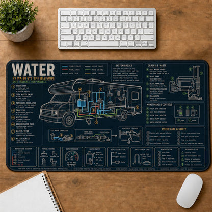 RV Water System Mobile Adventure Systems Guide Desk Mat | 5To9Vibe