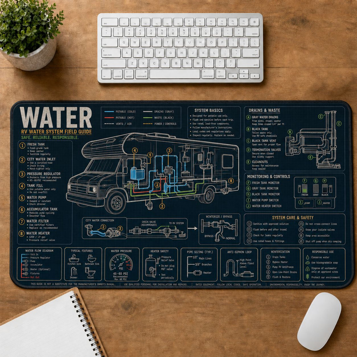 RV Water System Mobile Adventure Systems Guide Desk Mat | 5To9Vibe