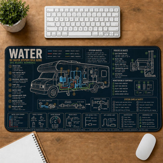 RV Water System Mobile Adventure Systems Guide Desk Mat | 5To9Vibe