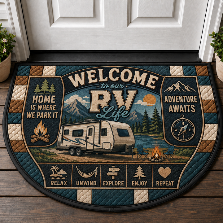 Welcome To Our RV Life Doormat - Home Is Where We Park It Camper Mat - 5to9vibe