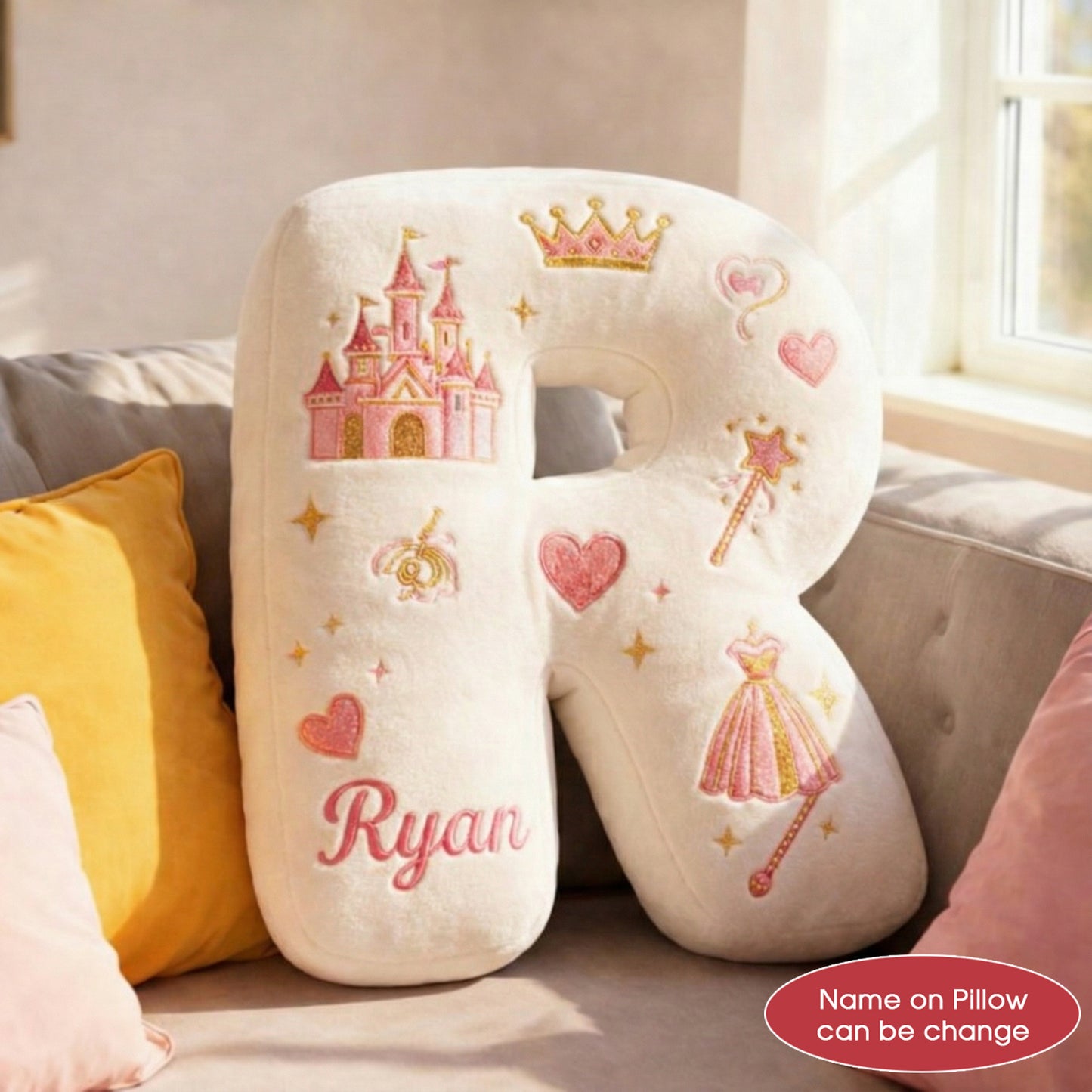 Dino and Princess Pillow Custom Name Gift  For Girls, Boys Irregular-Shaped Pillow Custom
