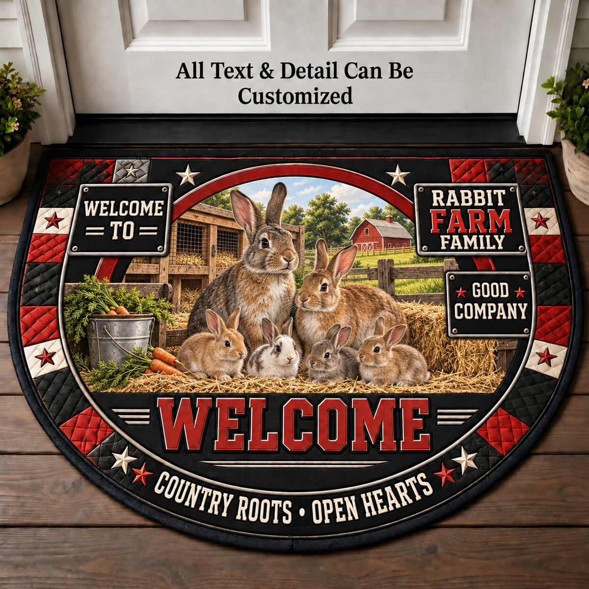 Rabbit Farm Family Personalized Half Round Mat | 5To9Vibe